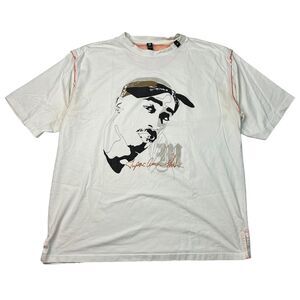 Makaveli Tupac VTG 90s Rap Large Face Graphic Tee T-Shirt White FLAW Adult XXL